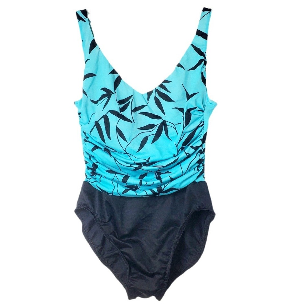 Miraclesuit Black & Turquoise Blue Underwire One Piece Swimsuit Womens Size 12